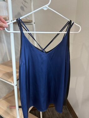 Set of 2 Navy and Black Strappy Satin Cami’s